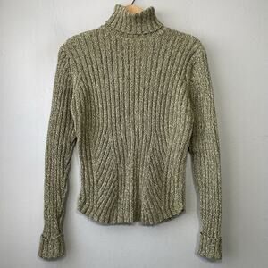 Maurices Size Medium Chunky Green Ribbed Knit Turtleneck Sweater 90s Y2K Casual